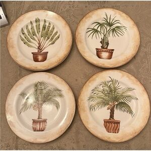 Set of 4 Vintage Tropical Palm Salad / Dessert Plates by AMERICAN ATELIER